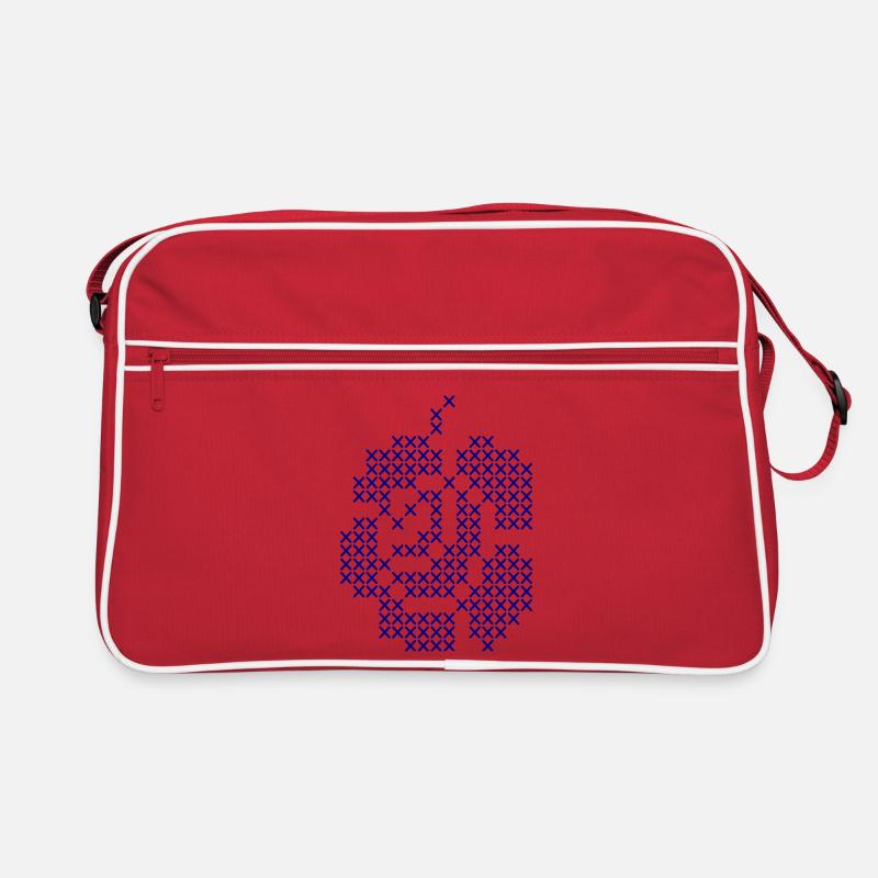 Blue Cross-Stitch Rose Pattern Retro Bag