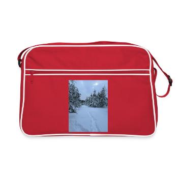 Sentiers hivernaux dans la forêt enneigée - Sac Retro - rouge/blanc - Devant
