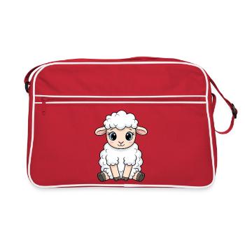 Kuscheliges Lamm Cartoon - Retro Tasche - Rot/Weiß - Vorne