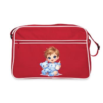 Bébé avec biberon et ours en peluche - Sac Retro - rouge/blanc - Devant