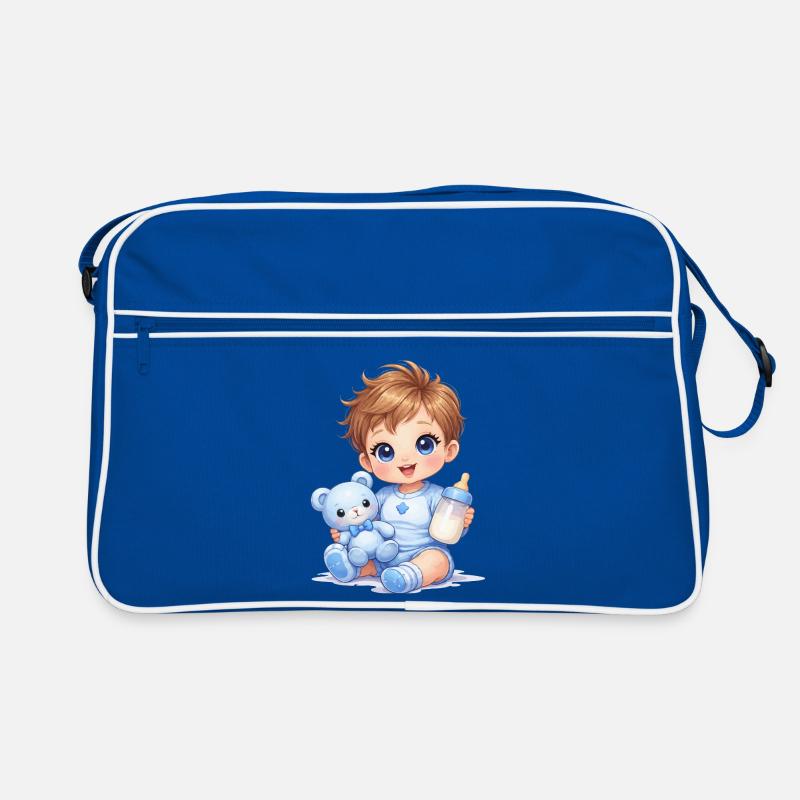 Baby with bottle and teddy bear Retro Bag