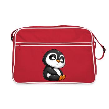Funny Penguin Cartoon Skeptical Offended - Retro Bag - red/white - Front