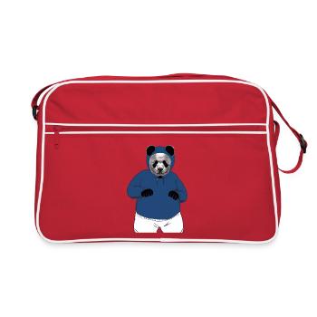 Cool Panda Bear Blue Hoodie Urban Streetwear Art - Retro Tasche - Rot/Weiß - Vorne