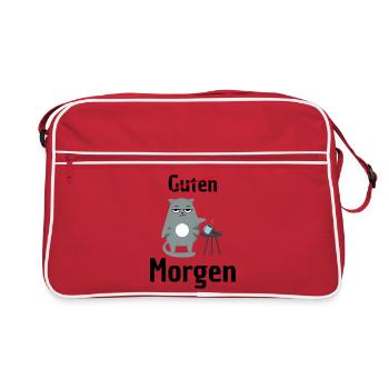 KEIN GUTEN MORGEN – MÜDE KATZE! KAFFEE, KEINE LUST - Retro Tasche - Rot/Weiß - Vorne