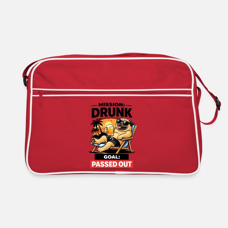 Sunset Pug Loungeing Beer Tee Retro Tasche