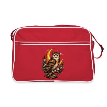 Owl Night Floral Moon - Retro Bag - red/white - Front
