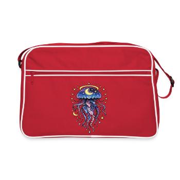 Jellyfish, cosmic galaxy, moon and stars - Retro Bag - red/white - Front
