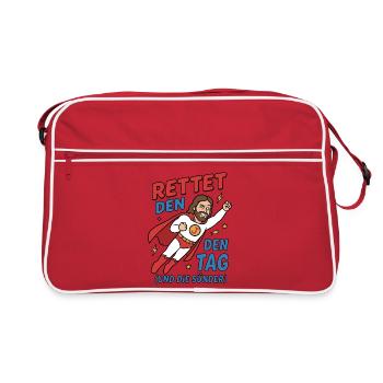 Rettet den Tag Jesus Humor Design - Retro Tasche - Rot/Weiß - Vorne