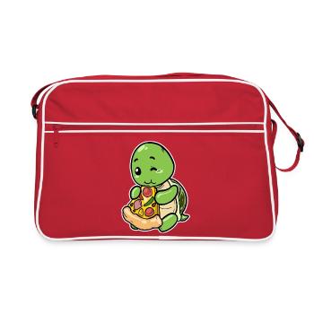 Tortue mignonne avec pizza : motif gastronomique drôle - Sac Retro - rouge/blanc - Devant