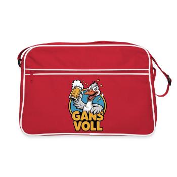 Gans Voll Cartoon-Ente mit Bierkrug - Retro Tasche - Rot/Weiß - Vorne