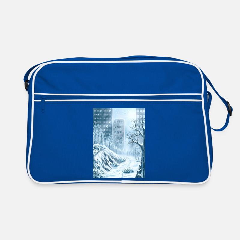 Schneebedeckte Winterblaue Stadt Retro Tasche