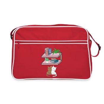 Cats & Bookshelf Cuddly Look - Retro Bag - red/white - Front