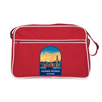 Hong Kong Junk Boat Skyline Retro Travel Badge - Retro Bag - red/white - Front