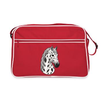 Pferdeporträt, Knabstrupper Leopard - Retro Tasche - Rot/Weiß - Vorne