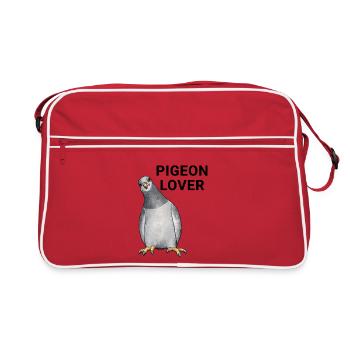 Verspieltes Taubenporträt auf Stoff - Retro Tasche - Rot/Weiß - Vorne