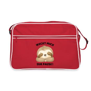 Weckt mich zur Pause Faultier - Retro Tasche - Rot/Weiß - Vorne