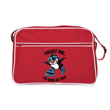 Cool Penguin Inline Skater Funny Comic - Retro Bag - red/white - Front