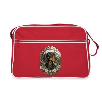 Dackel im Vintage Stil mit Berglandschaft - Retro Tasche - Rot/Weiß - Vorne