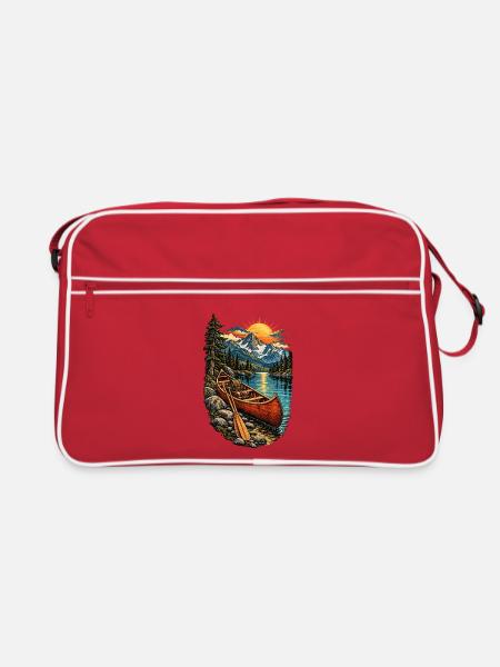Sonnenuntergang am Gebirgssee mit Kanu - Retro Tasche - Rot/Weiß