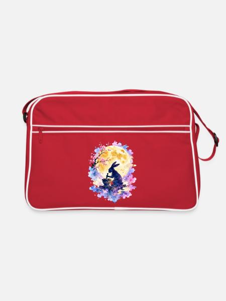 Mondhase Sakura Vollmond - Retro Tasche - Rot/Weiß
