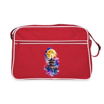 Japan Pagode Vollmond Sakura Aquarell - Retro Tasche - Rot/Weiß - Vorne