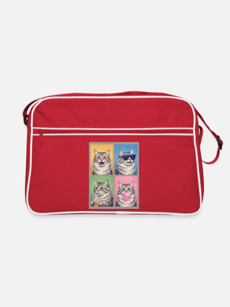 Katzen Sibirische Katze - Retro Tasche - Rot/Weiß
