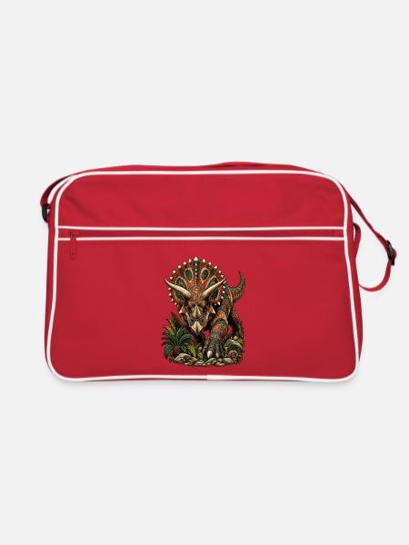 Farbenfroher Triceratops mit Muster - Retro Tasche - Rot/Weiß