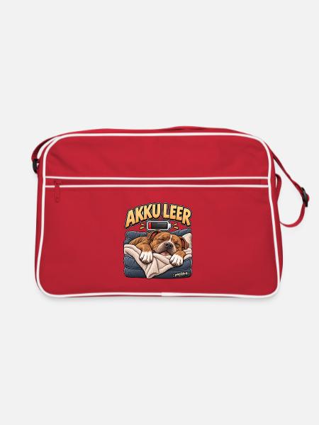 Müder Hund Akku leer - Retro Tasche - Rot/Weiß