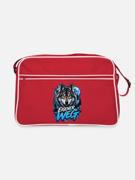 Neon-Wolf Mondnachtwald - Retro Tasche - Rot/Weiß