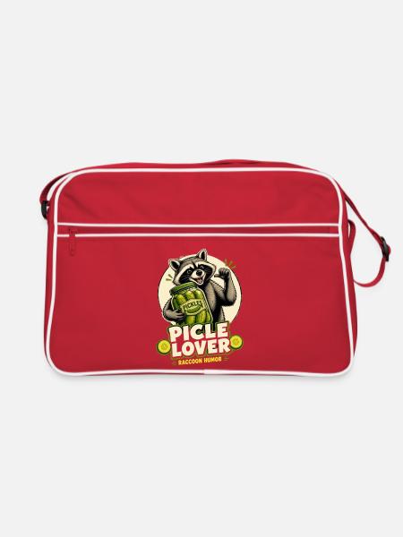 Waschbär Pickle-Lover Cartoon - Retro Tasche - Rot/Weiß