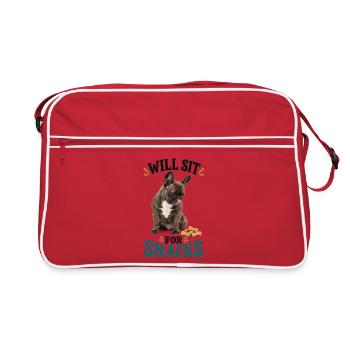 Französische Bulldogge Will Sit For Snacks - Retro Tasche - Rot/Weiß - Vorne