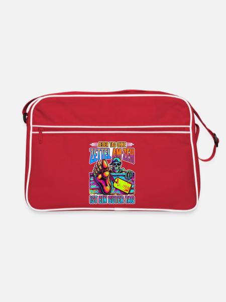 Neon Skelett Zeh Zettel - Retro Tasche - Rot/Weiß
