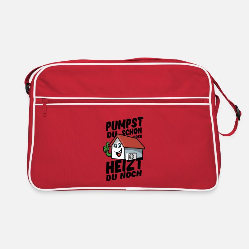 Pumpst du schon oder heizt du noch? - Wärmepumpe - Retro Tasche - Rot/Weiß