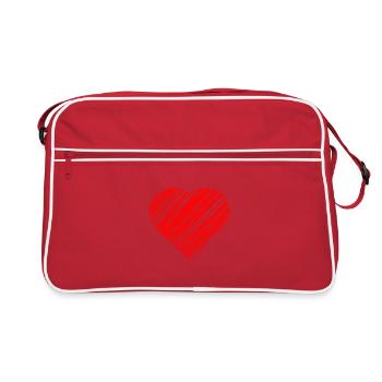 coeur rouge grand traits dessin Amour - Sac Retro - rouge/blanc - Devant