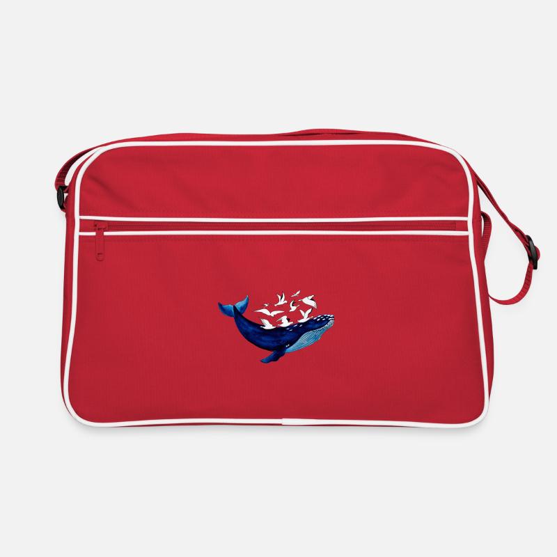 Wal und Möwen I Luft und Wasser - Retro Tasche - Rot/Weiß