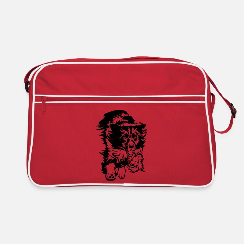 Border Collie - Retro Tasche - Rot/Weiß