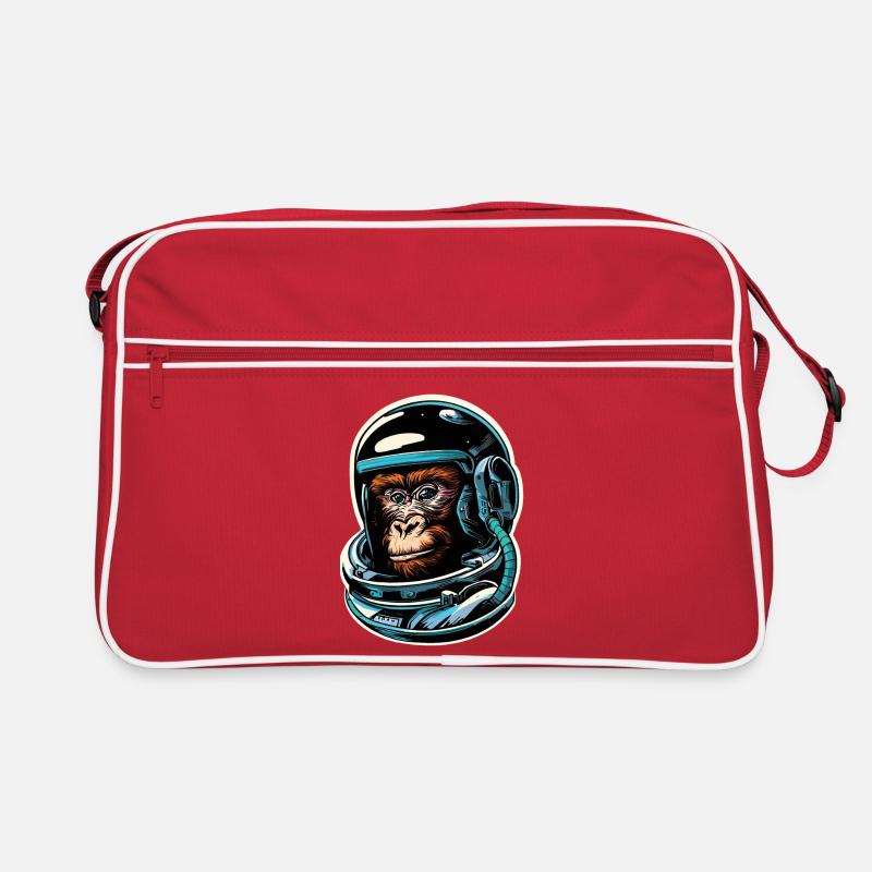 Weltraum-Affe - Retro Tasche - Rot/Weiß
