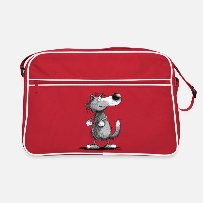 Wolfi Wölflein I Wolf Motiv I Lustiger Wolf - Retro Tasche - Rot/Weiß