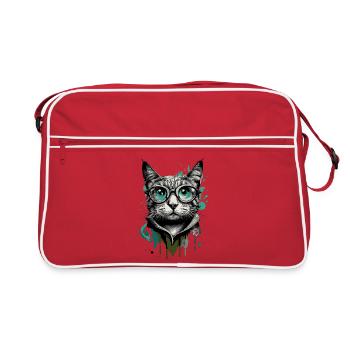 Chat à lunettes - Nerd Cat - Visage de chat - Sac Retro - rouge/blanc - Devant