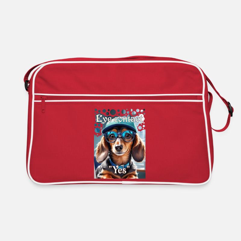 Dackelblick Ja Dackel mit Cap stylische Brille - Retro Tasche - Rot/Weiß