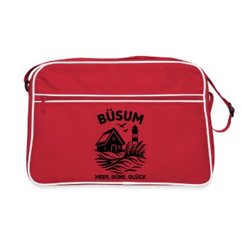 Büsum Meer Düne Glück - Retro Tasche - Rot/Weiß - Vorne
