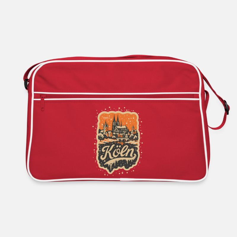 Köln Winterlandschaft   - Retro Tasche - Rot/Weiß