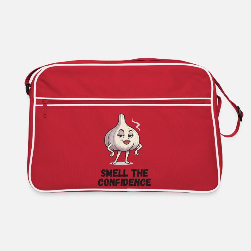 Knoblauch Selbstvertrauen Cartoon Dame Garlic - Retro Tasche - Rot/Weiß