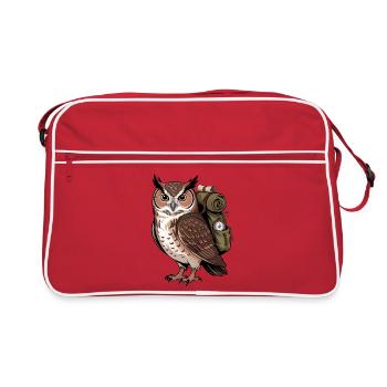 Wandernde Eule mit Rucksack - Retro Tasche - Rot/Weiß - Vorne