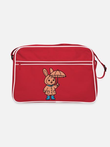 Cute Bunny Raincoat Umbrella - Retro Bag - red/white - Front