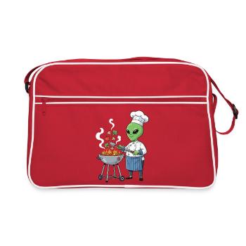 Alienischer Koch grillt Gemüse - Retro Tasche - Rot/Weiß - Vorne