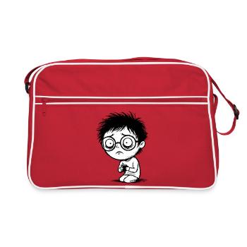 Student Coffee Fatigue Blank Gaze Manga - Retro Tasche - Rot/Weiß - Vorne