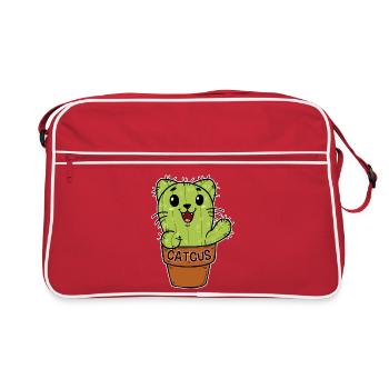 Cat Cactus Kitten Cacti - Retro Bag - red/white - Front