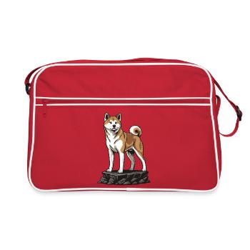 Akita Inu-Hund auf Rock Noble japanisches Porträt - Retro Tasche - Rot/Weiß - Vorne