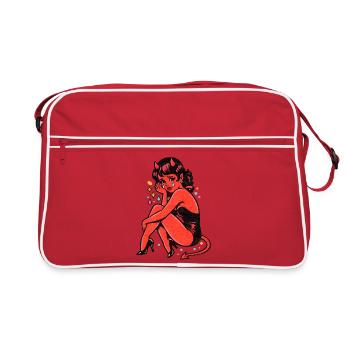 Crimson Devil Girl Crying Illustration - Retro Bag - red/white - Front